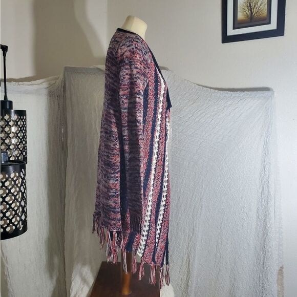 Vanity Open Knit Fringed Sweater Cardigan Size Medium - Picture 3 of 12